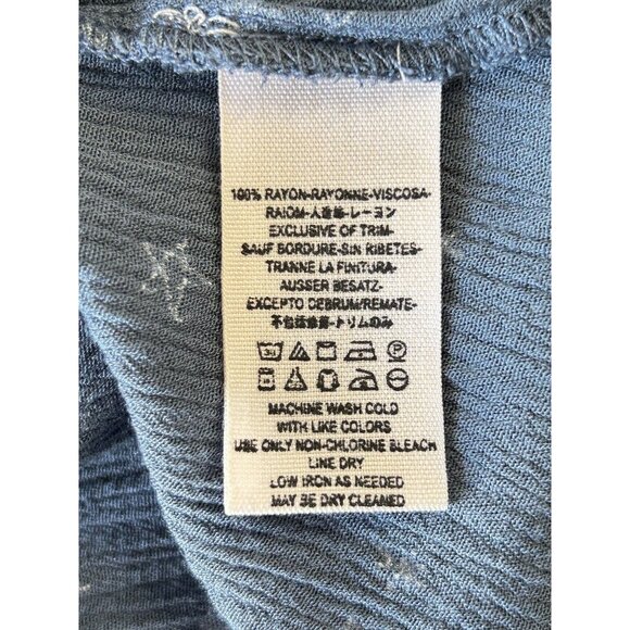 Free People Women's Star Print Crinkle Ruffle Long Sleeve Top in Blue - Sz S - Picture 5 of 5